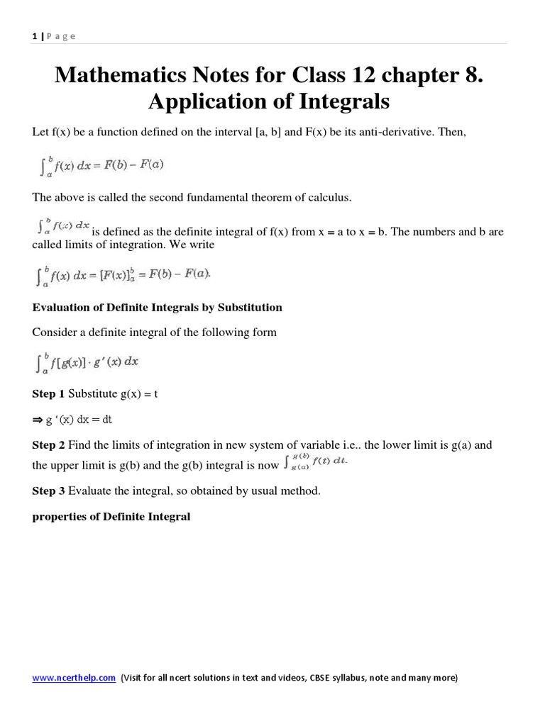 Class 12 Math: Application of Integrals | PDF | Integral | Elementary ...
