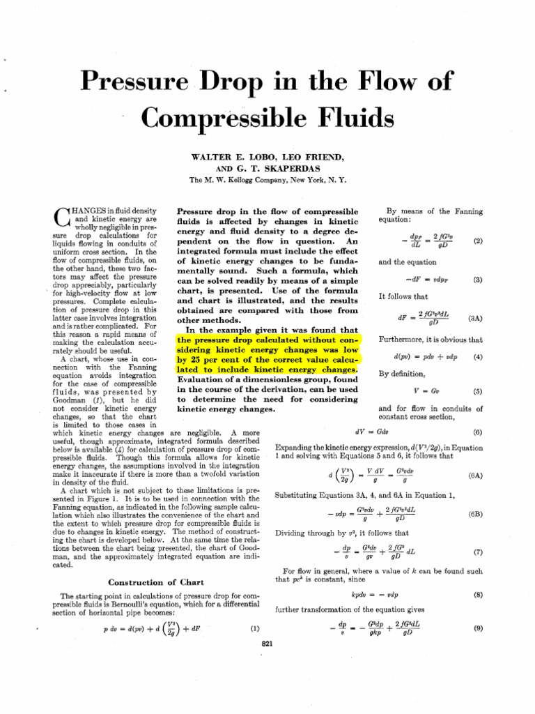 Pressure Drop in The Flow of Compressible Fluids | PDF | Fluid ...