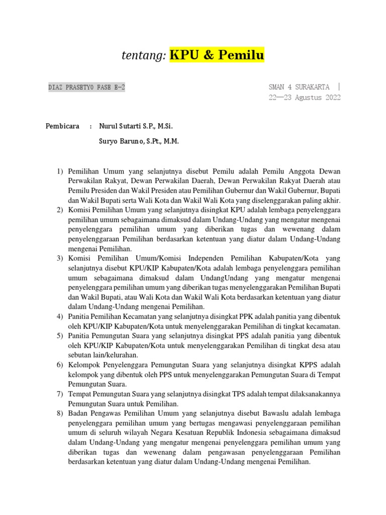 Pemilu dan KPU: Panduan Lengkap 2023 | PDF