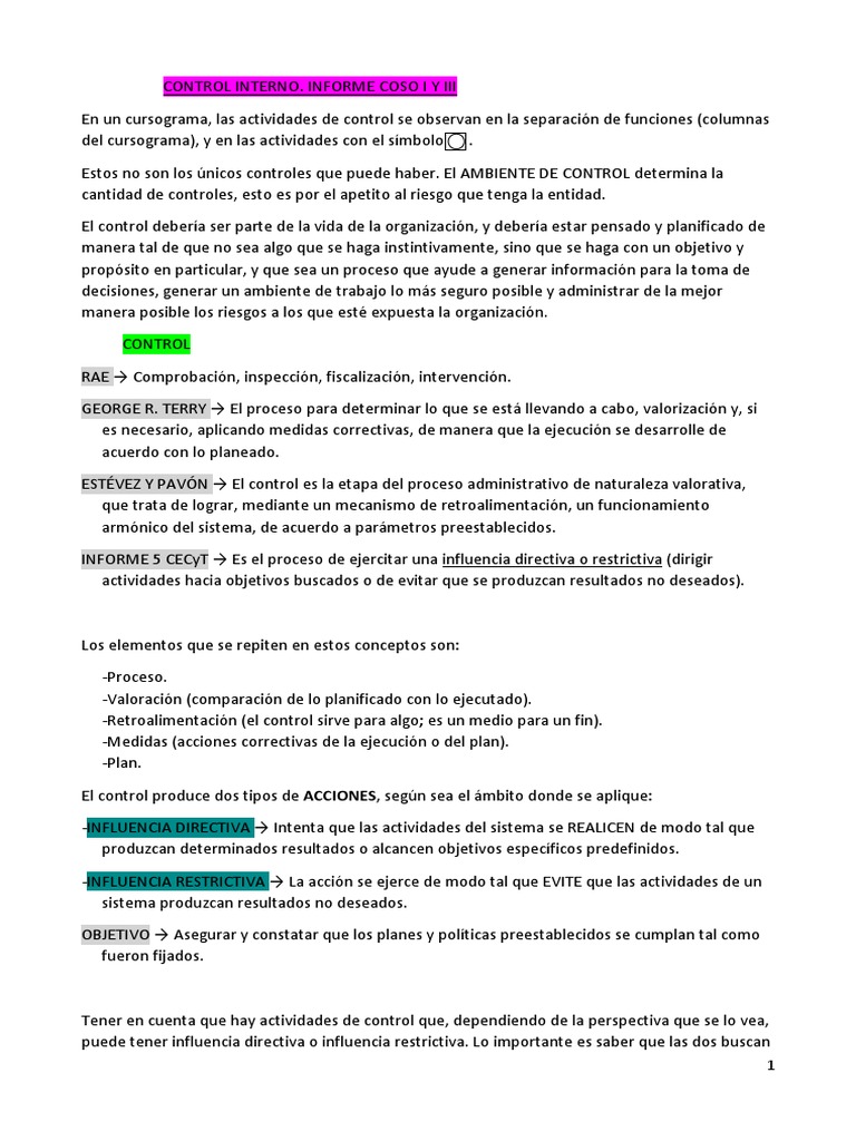Informe de Control Interno COSO | PDF | Auditoría | Información