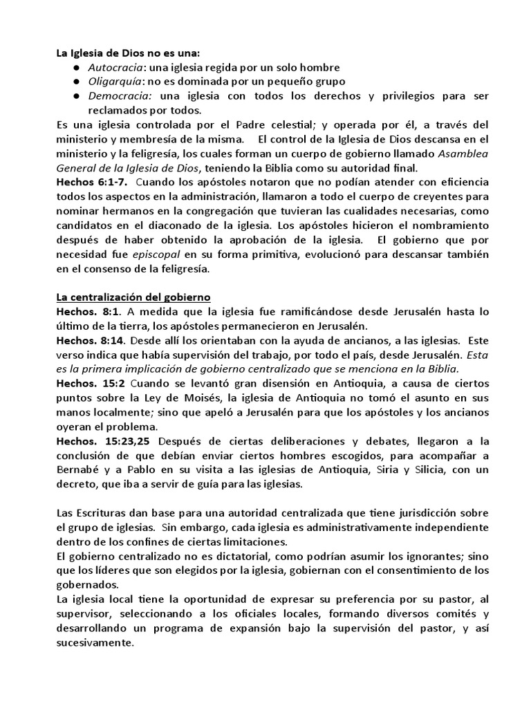 Gobierno y Estructura de la Iglesia de Dios | PDF | Iglesia Católica ...