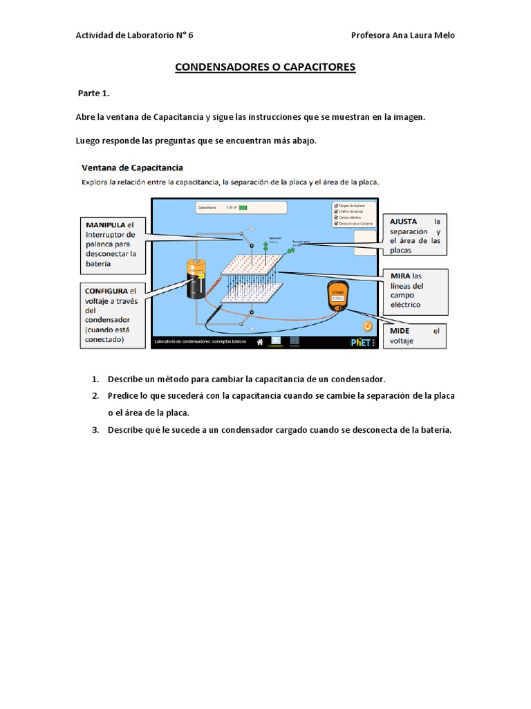 Condensadores o Capacitores Actividad Con Simulador Phet PDF