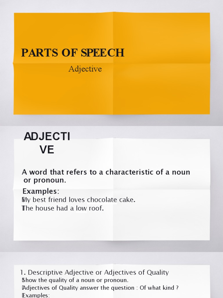 Parts of Speech Adjective PDF Adjective Noun
