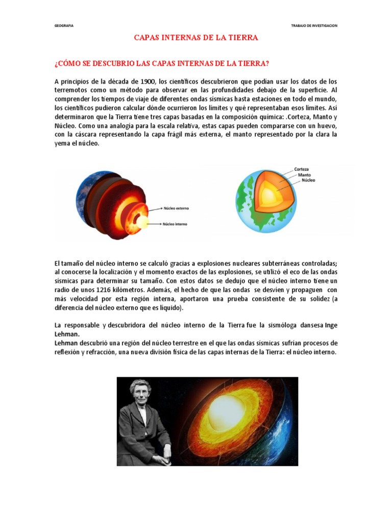 Capas Internas de la Tierra: Descubrimiento y Características | PDF ...