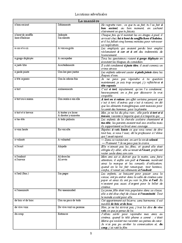 Liste de locutions adverbiales PDF | PDF