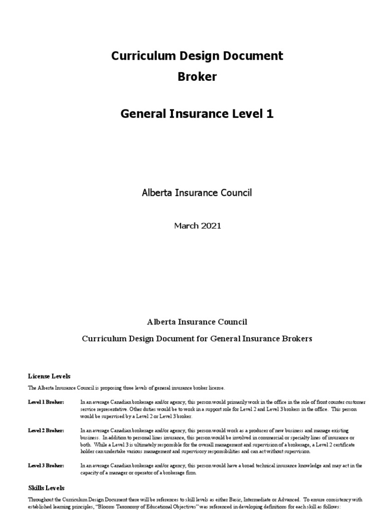 Alberta General Insurance Level 1 Curriculum | PDF | Insurance ...