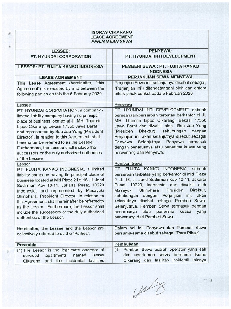 Lease Agreement Apartment Mr. Bae | PDF