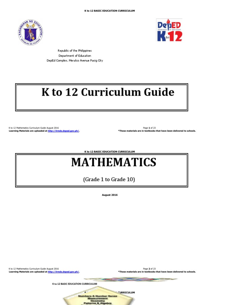 K To 12 Curriculum Guide Republic of The Philippines Department of