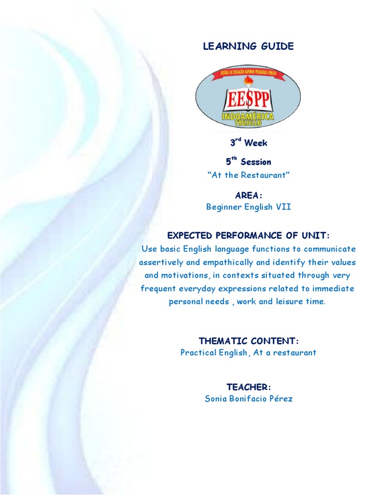 5 Guía De Aprendizaje Inglés Iii Pdf Menu Vocabulary