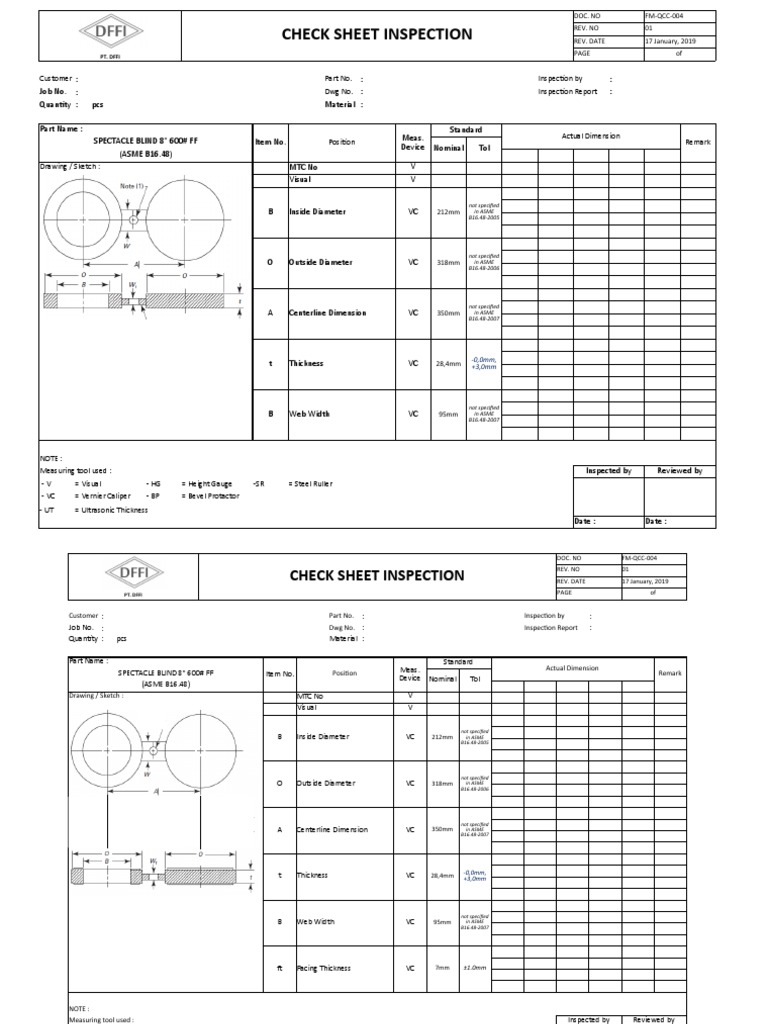 Spectacle Blind Inspection Report | PDF | Metrology
