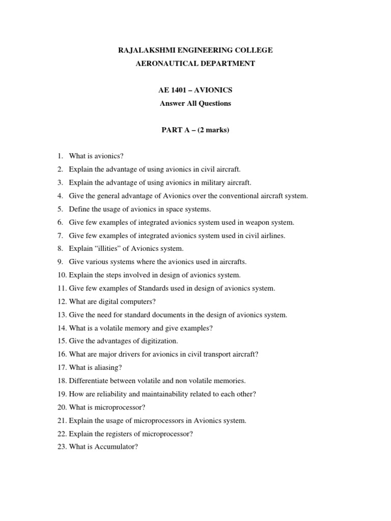 Avionics Question Bank PDF Computer Data Storage Random Access Memory
