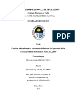 Gestión Administrativa y Desempeño Laboral Del Personal de La Municipalidad de San Luis 2019
