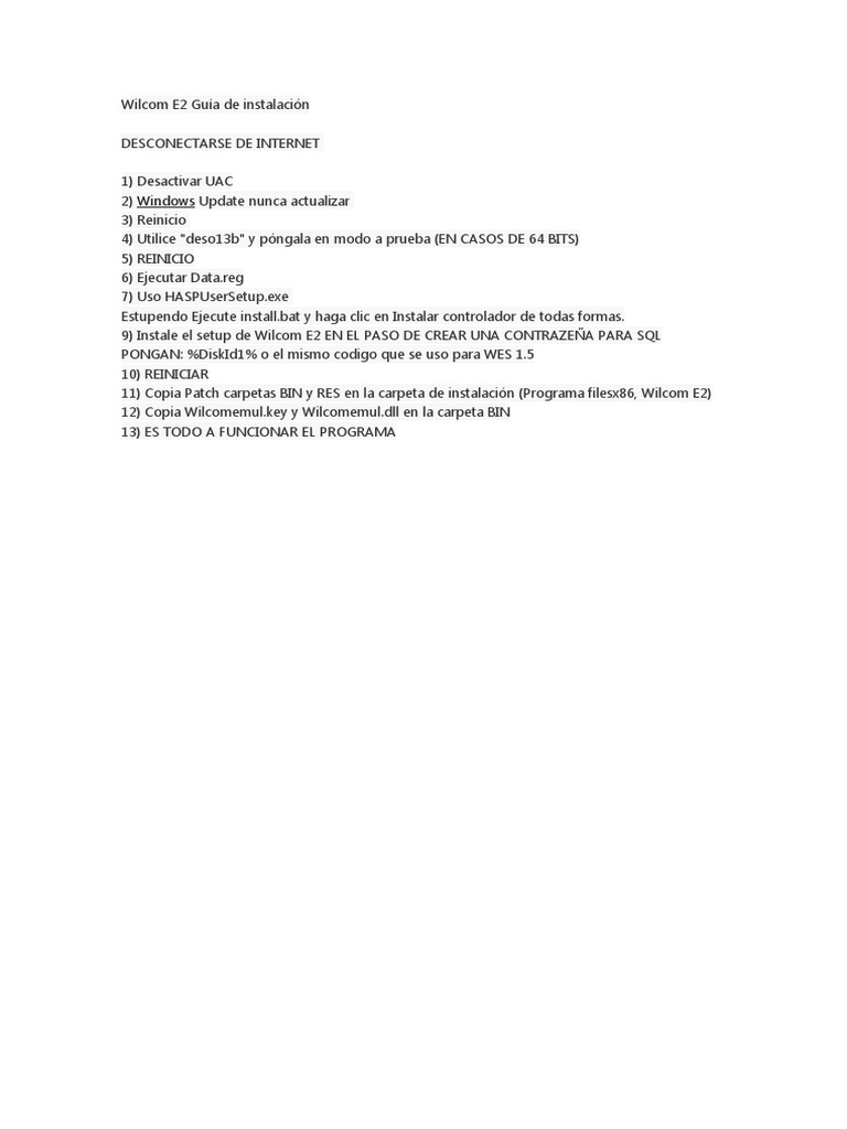Guía de instalación de Wilcom E2 | PDF | Informática
