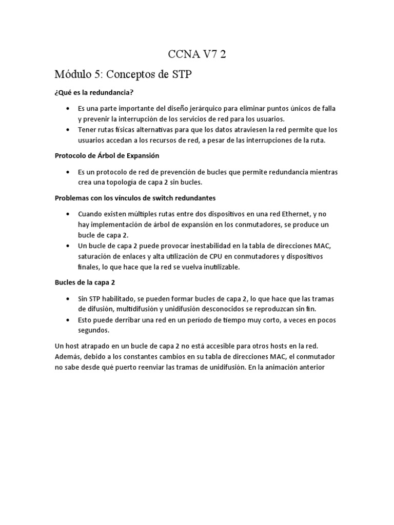 Ccna v7 2 m dulo 5 conceptos de stp pdf protocolos de red