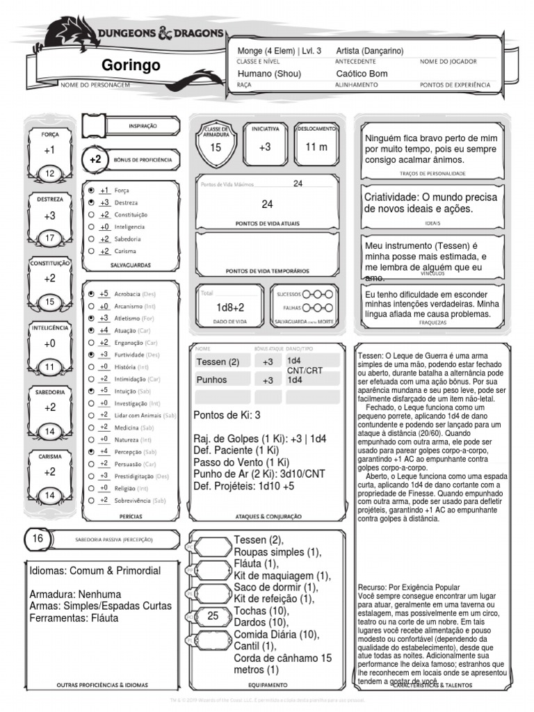 Ficha Oficial D&D 5E Editável PDF