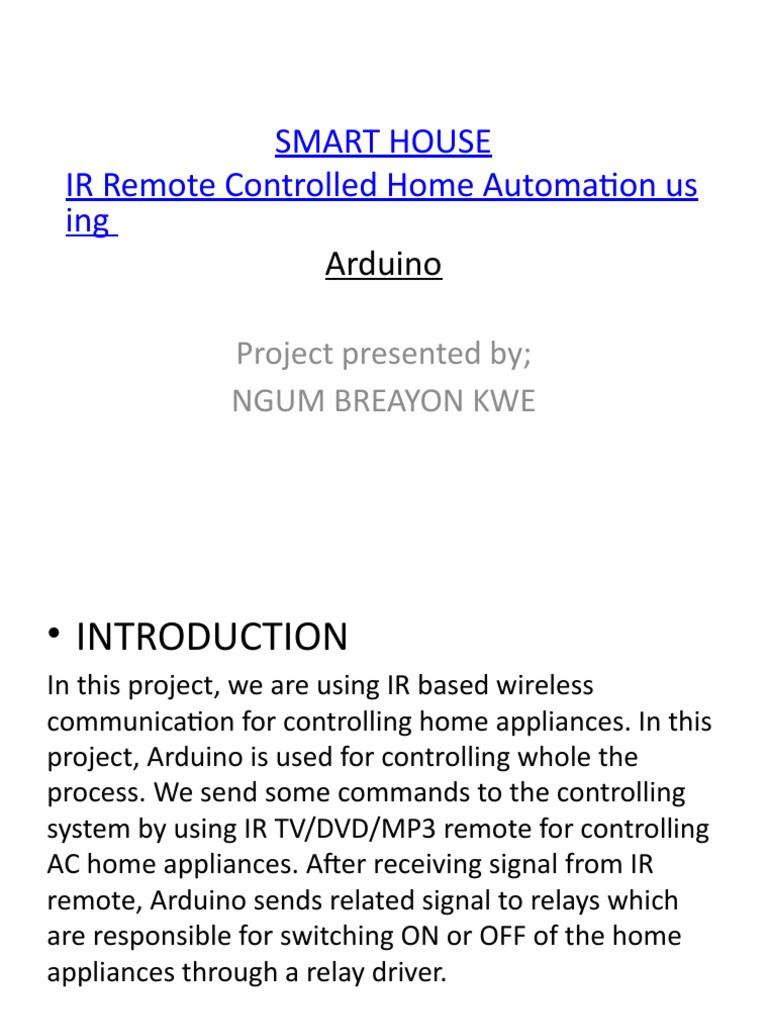 Smart House IR Remote Controlled Home Automation Us Ing: Arduino | PDF ...