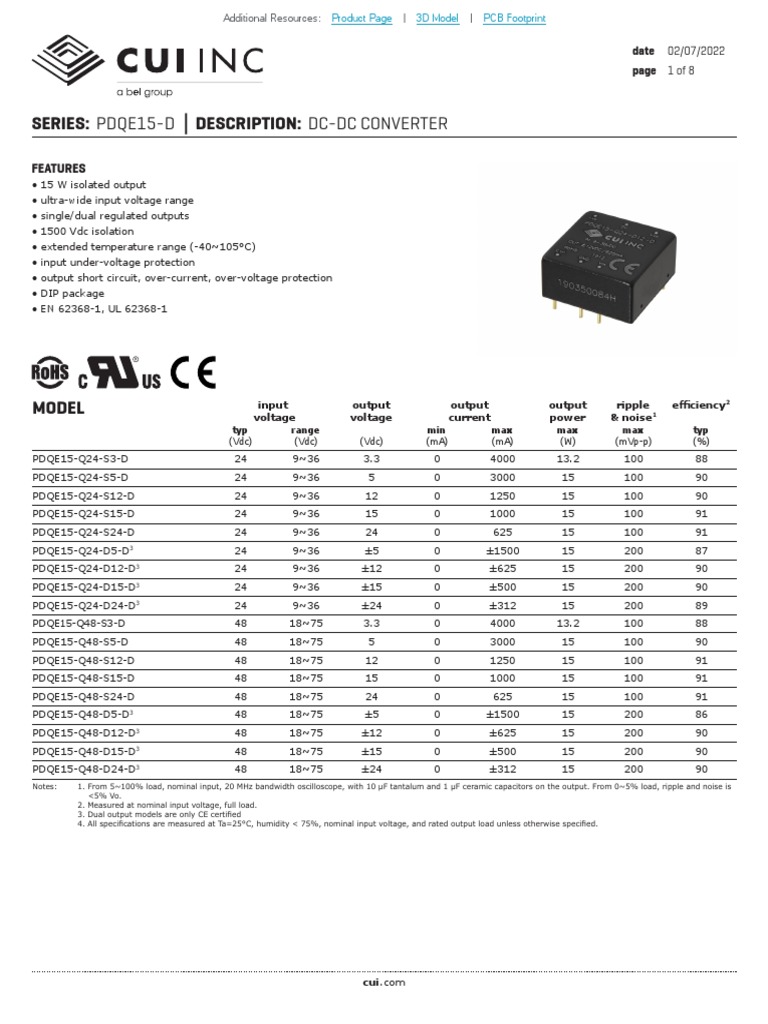 Series pdqe15 d description dc dc converter features pdf