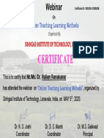 Certificate For Nallam Ramakumar For - Feedback Online Teaching Learning Methods