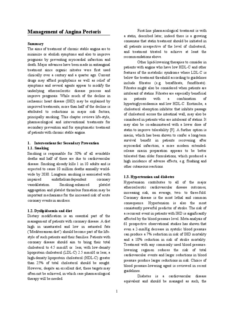 Angina Pectoris Management Strategies | PDF | Coronary Artery Disease ...
