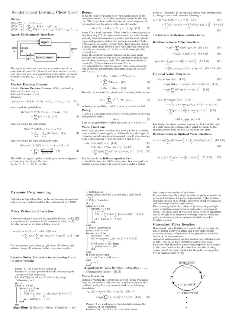 Reinforcement Learning Cheat Sheet | PDF | Applied Mathematics ...