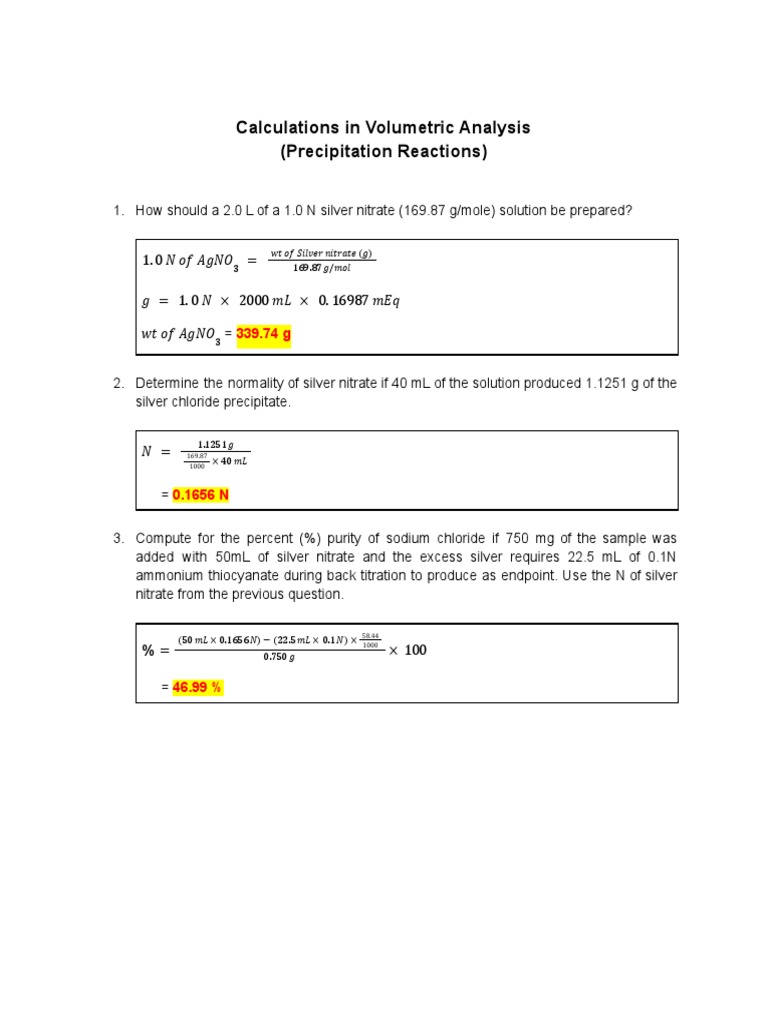 Volumetric Analysis Calculations Guide | PDF | Science & Mathematics