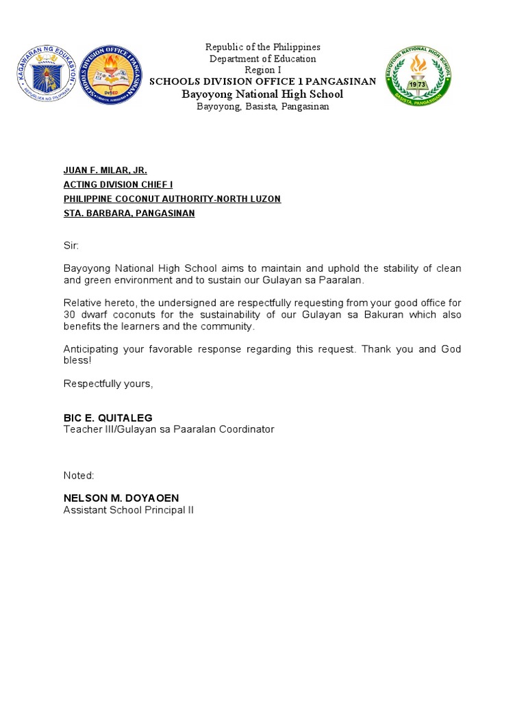 Letter for philippine coconut authority north luzon pdf