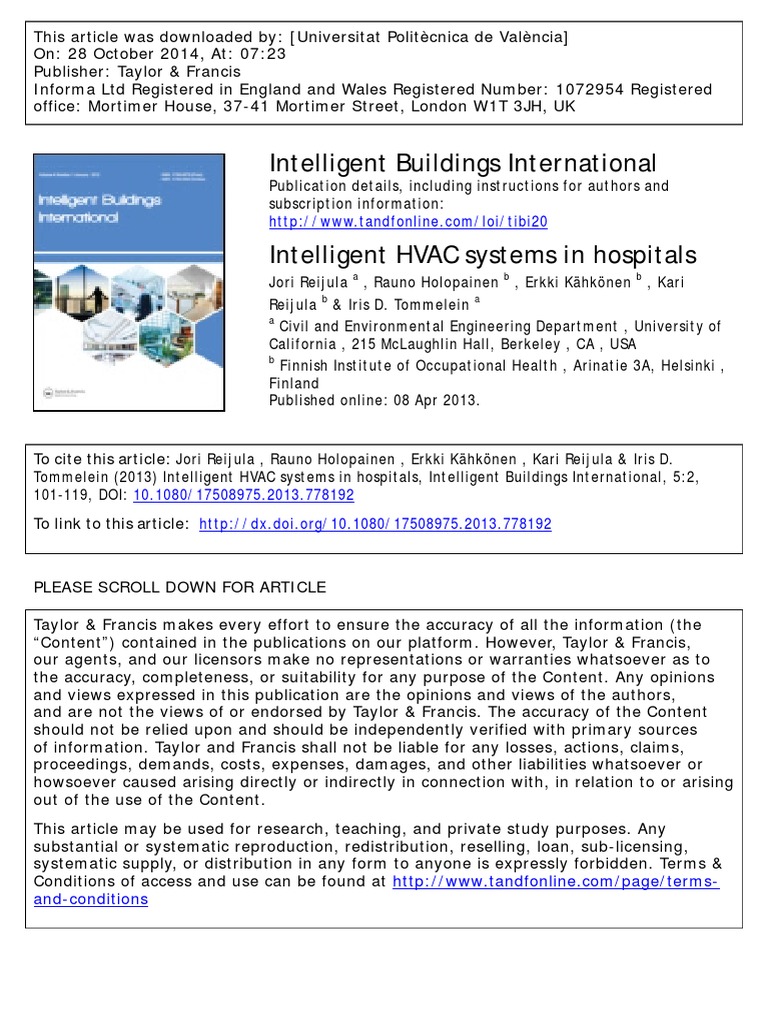Intelligent HVAC Systems in Hospitals PDF Intensive Care Unit