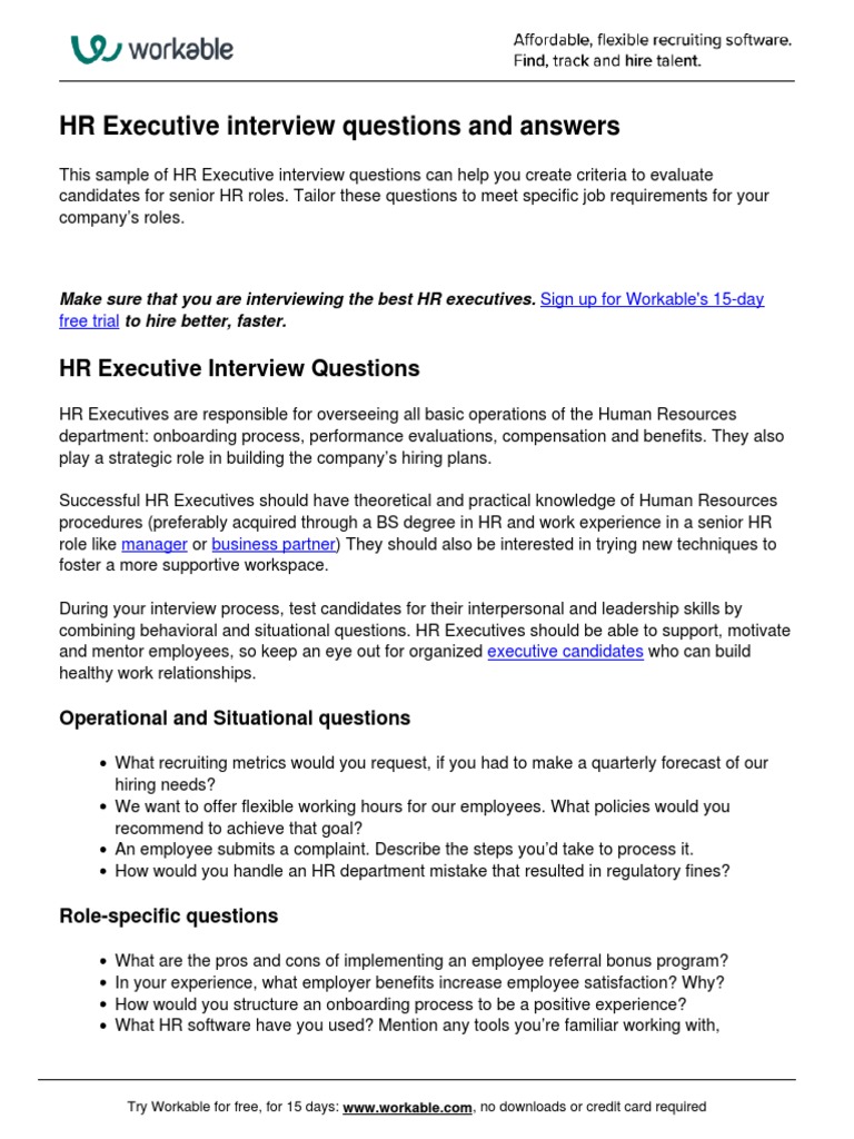 HR Executive Interview Questions and Answers | PDF | Employment 