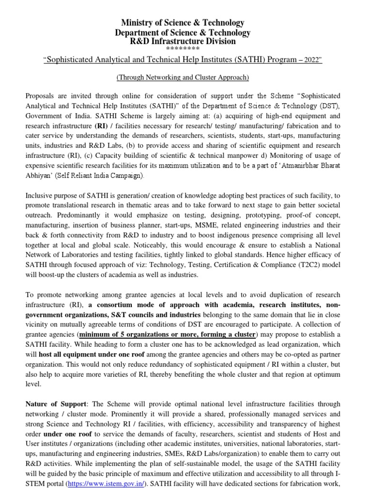 SATHI Program: Funding for Research Facilities | PDF | Conflict Of ...