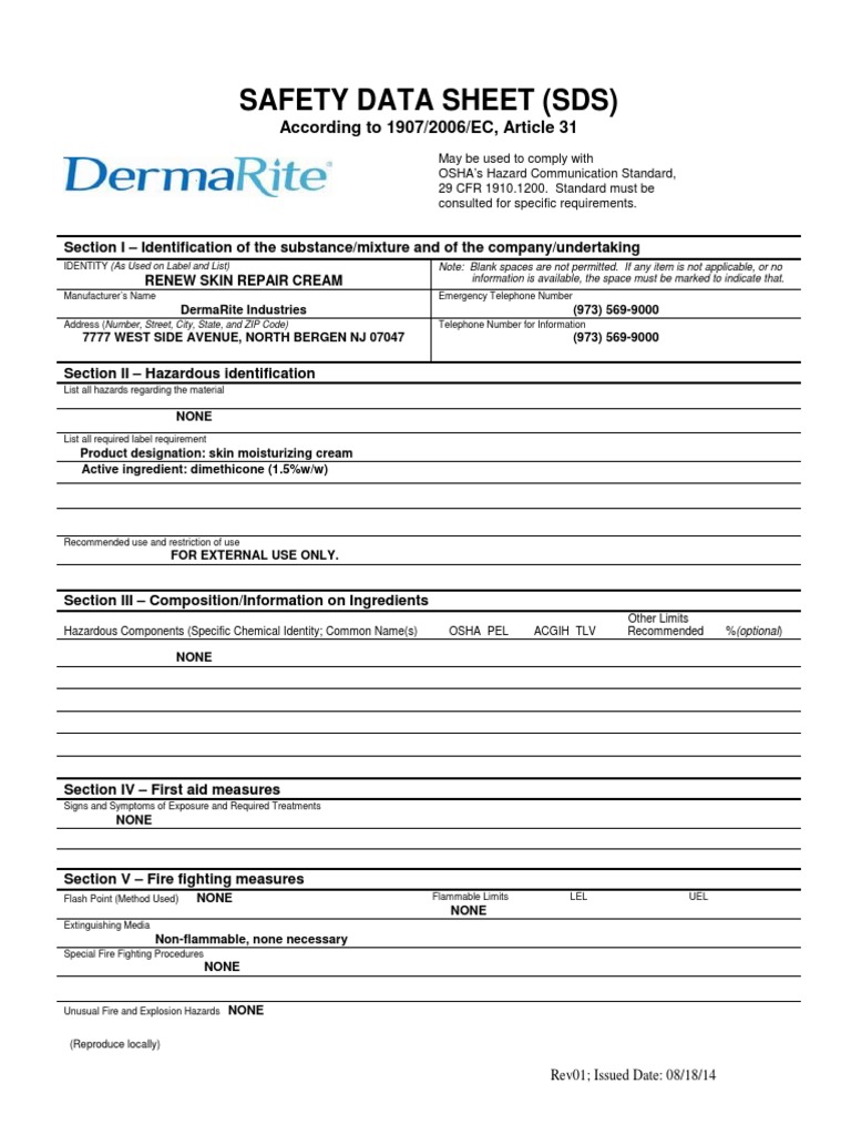 Safety Data Sheet (SDS) : According To 1907/2006/EC, Article 31 | PDF ...