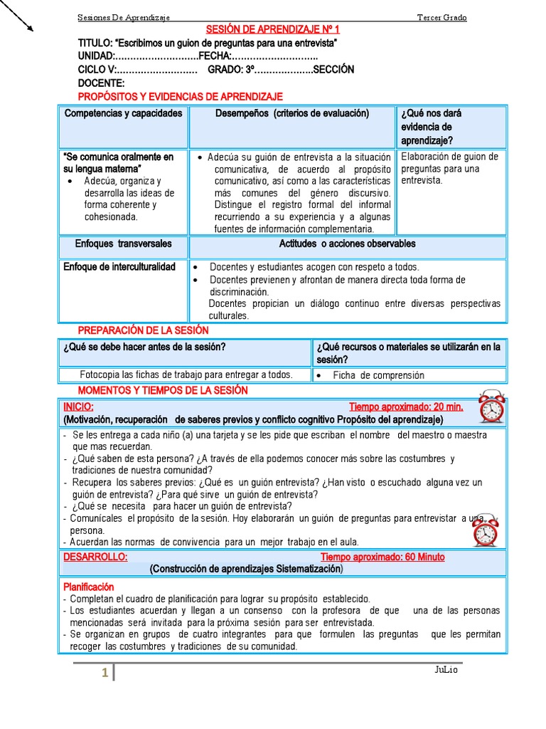Sesiones de Aprendizaje para Tercer Grado | PDF | Evaluación | Aprendizaje