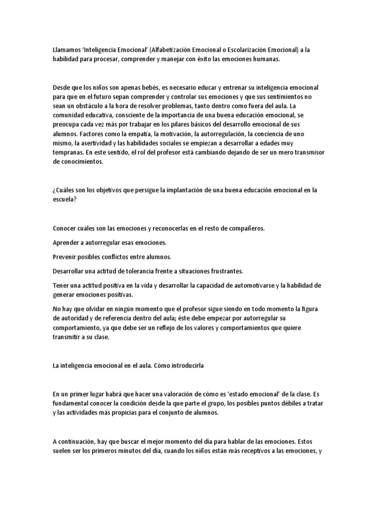 Inteligencia Emocional en El Aula | PDF | Las emociones | Inteligencia ...