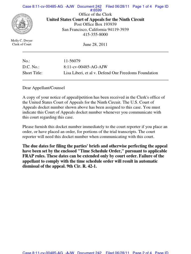 LIBERI v TAITZ (C.D. CA) 242.0 NOTIFICATION by Circuit Court of