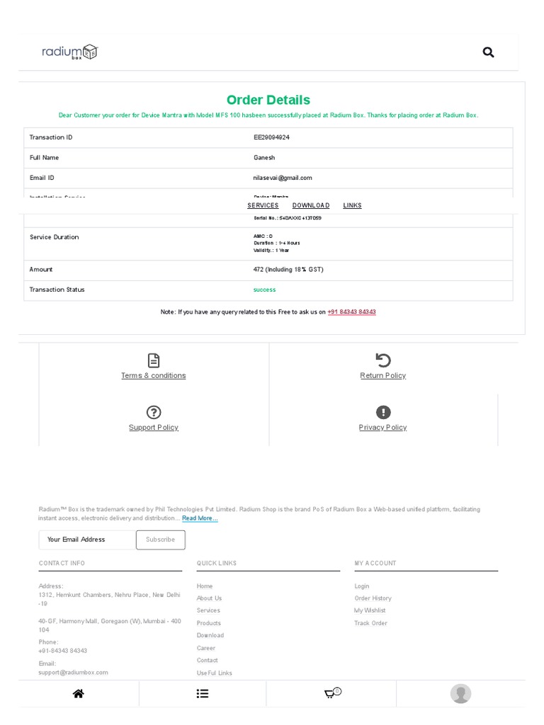 Order Status Radium Box Online Biometric Digital Business Services PDF Computing