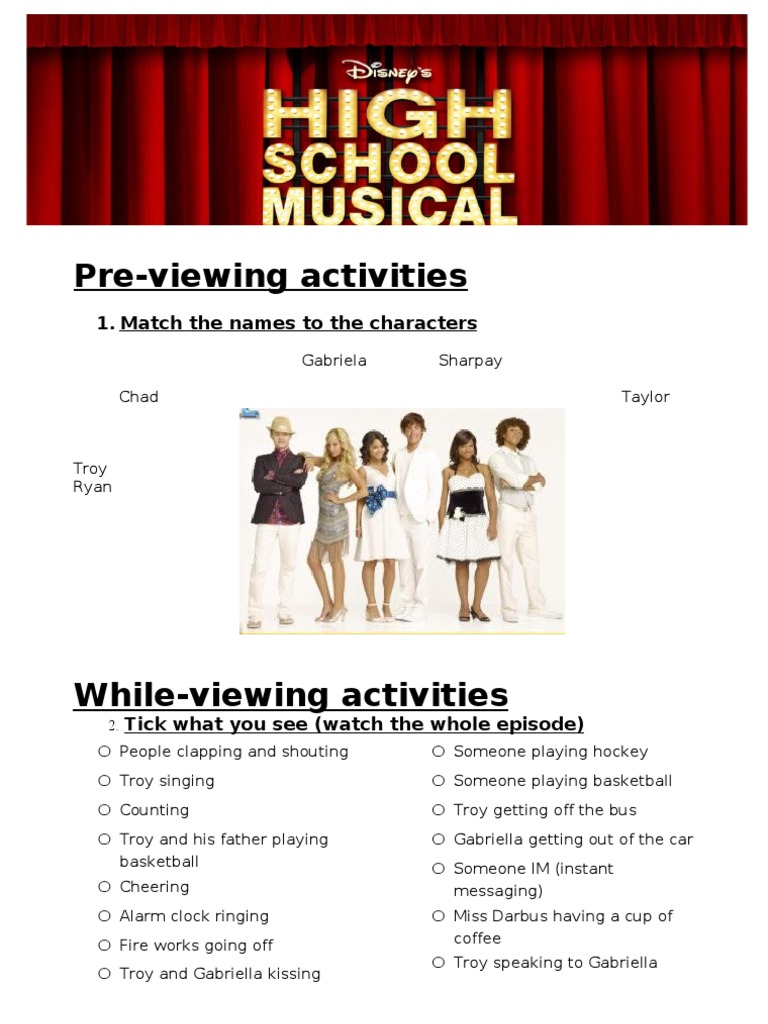High School Musical 1 Worksheet Leisure