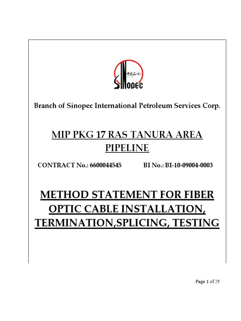 Fiber Optic Cable Installation Method | PDF | Optical Fiber | Pipeline ...
