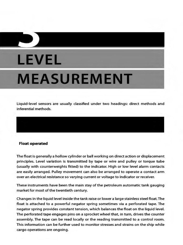 Liquid Level Measurement Techniques | PDF | Pressure Measurement ...