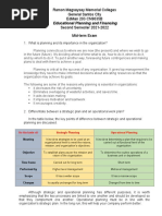 Ramon Magsaysay Memorial Colleges General Santos City Edman 203 Cn9035B Educational Planning and Financing Second Semester 2021-2022 Mid-Term Exam