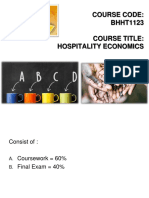 Course Code: BHHT1123 Course Title: Hospitality Economics