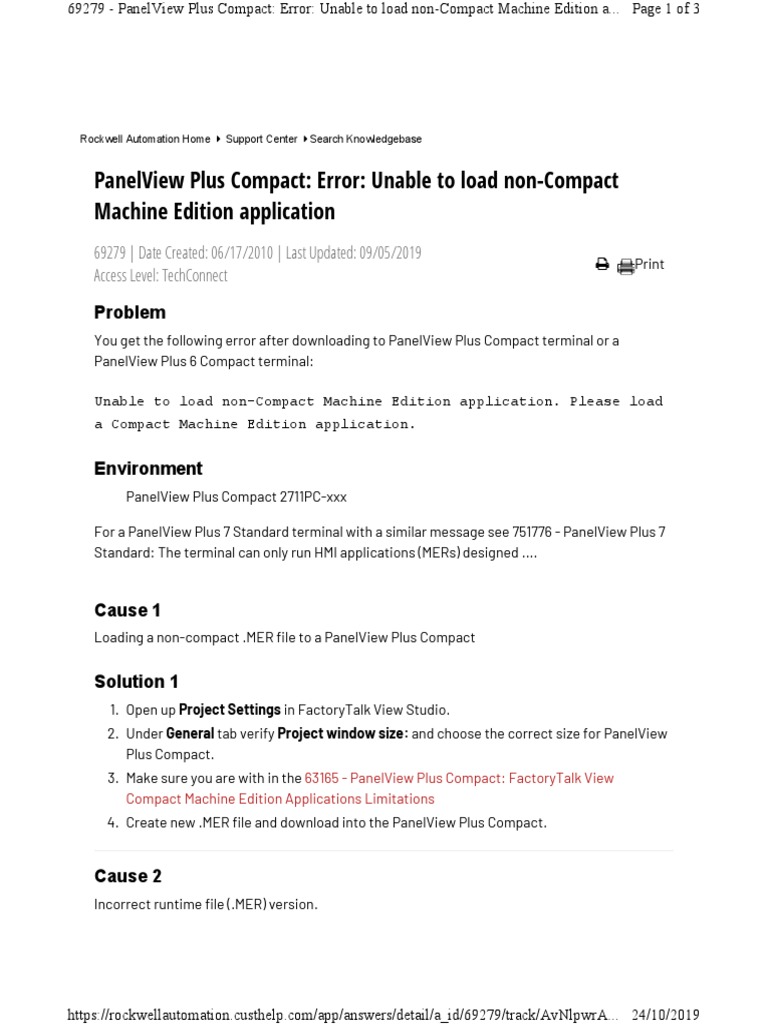 PanelView Plus Compact Error Unable To Load Non Compact Machine Edition ...