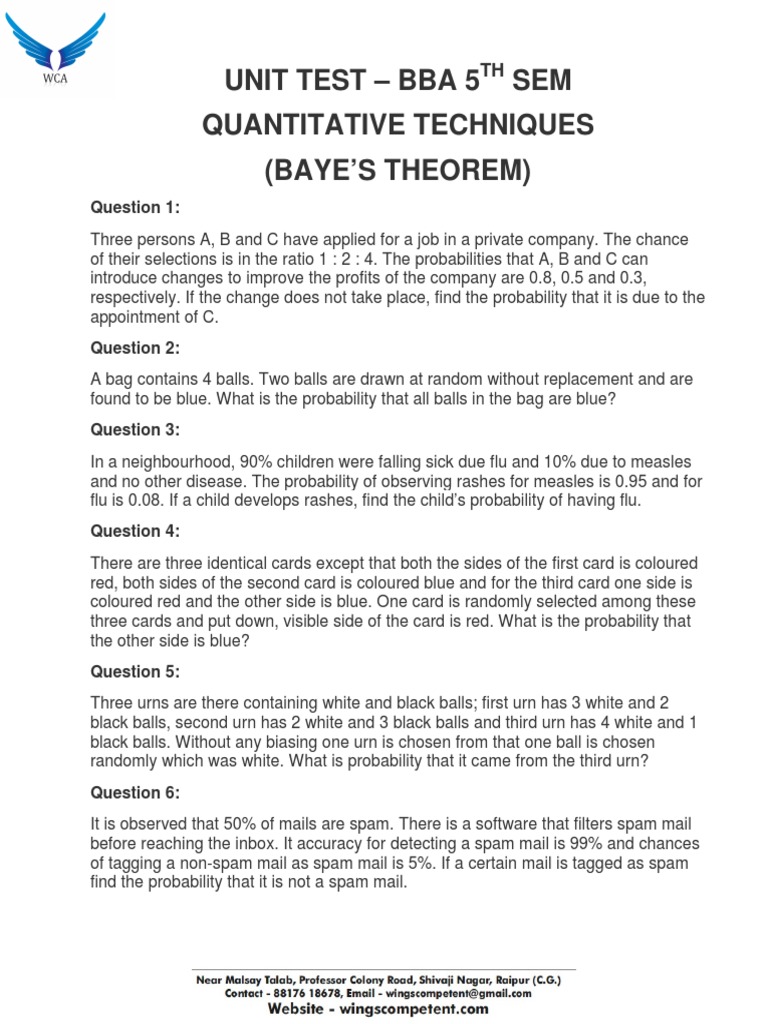BBA 5th Sem Unit Test: Bayes' Theorem | PDF