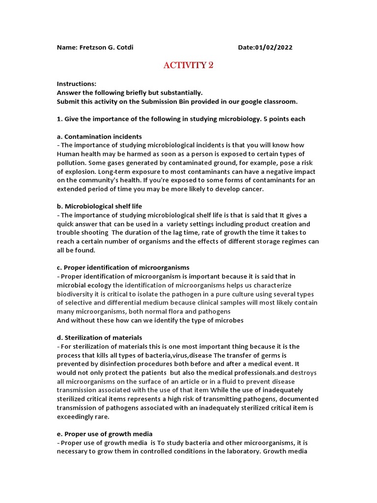 Microbiology Study Importance of Contamination Incidents, Shelf Life