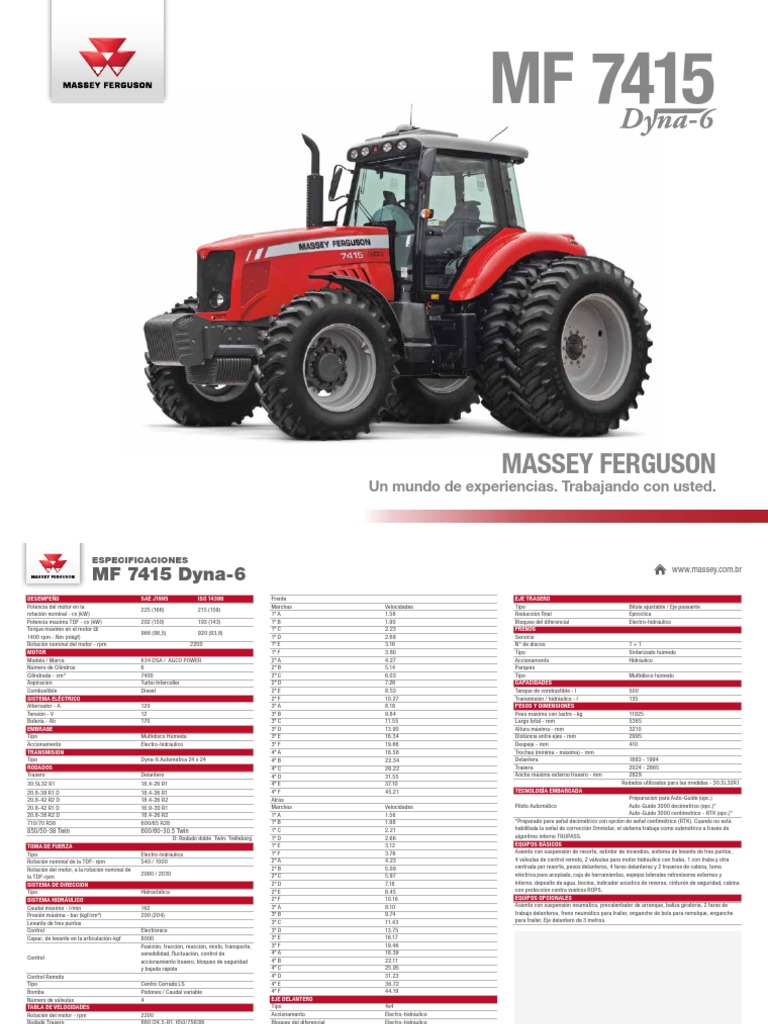 Ficha Técnica Massey Ferguson 7415 | PDF | Ingeniería de Transporte ...