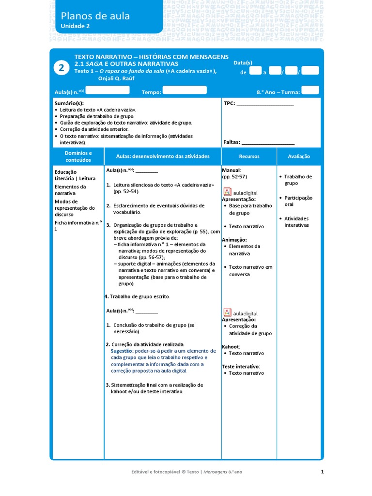 Planos de Aula - Subunidade 2.1 | PDF | Linguística | Gramática