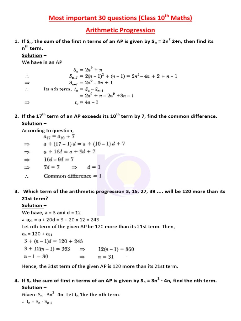case study class 10 maths arithmetic progression pdf