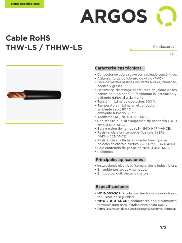 Características del Cable THW-LS/THHW-LS | PDF | Materiales | Electricidad