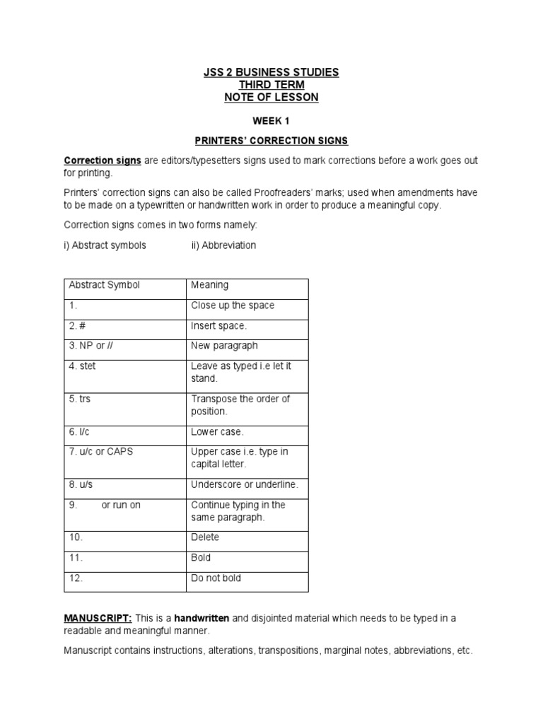 Jss 2 Business Studies Third Term Note of Lesson PDF