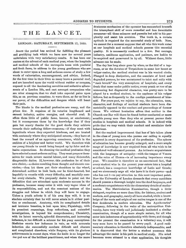 thelancetlondonsaturdayseptember1718531853 PDF Cholera