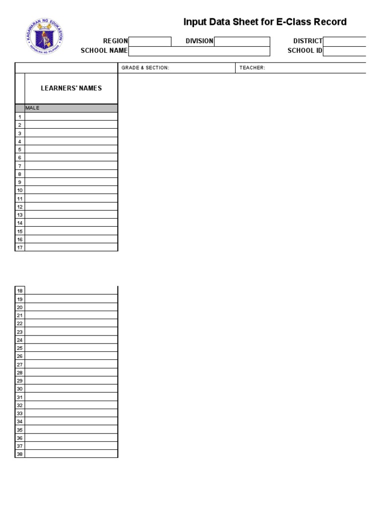 E-Class Record Input Data Sheet | PDF