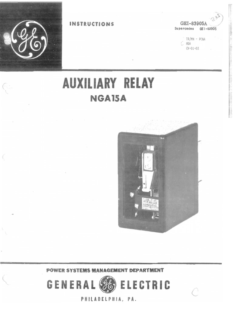 GE Auxiliary Relay NGA15A Manual PDF Relay Components
